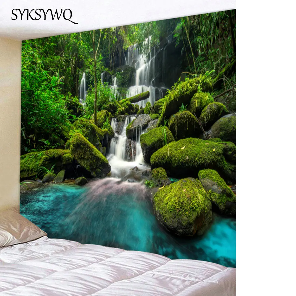 

nature scenery waterfall wall carpet dorm room decor tapestry wall hanging Home Decor bedspreads