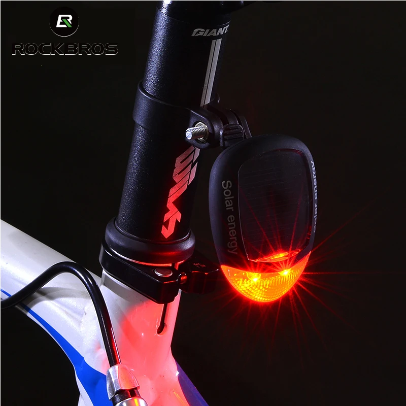 Perfect ROCKBROS Cycling Bike Bicycle LED Rear Light Solar Power Lamp Safety Warning Light Bicycle Seatpost Tail Light Bike Accessories 5