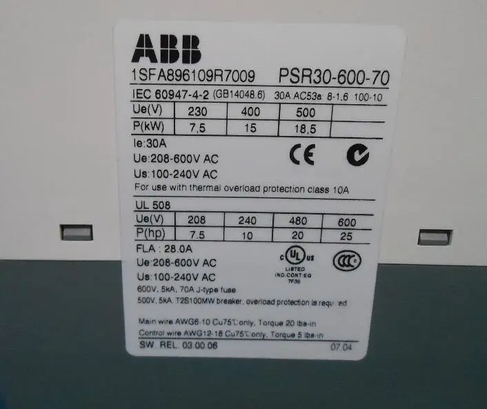 ABB Компактный Мягкий стартер, PSR30-600-70; 10070090 1 шт