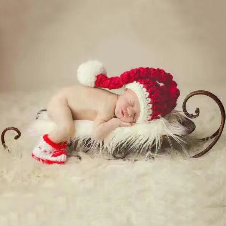 Реквизит для фотосессии новорожденных, аксессуары, Детские Рождественские шапочки+ комплект обуви, реквизит для фотосессии, детская Рождественская шапка, вязаная шапка для младенцев