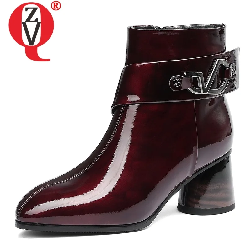 

ZVQ woman shoes 2019 winter warm newest high quality genuine leather ankle boots outside round toe high heels zip ladies shoes