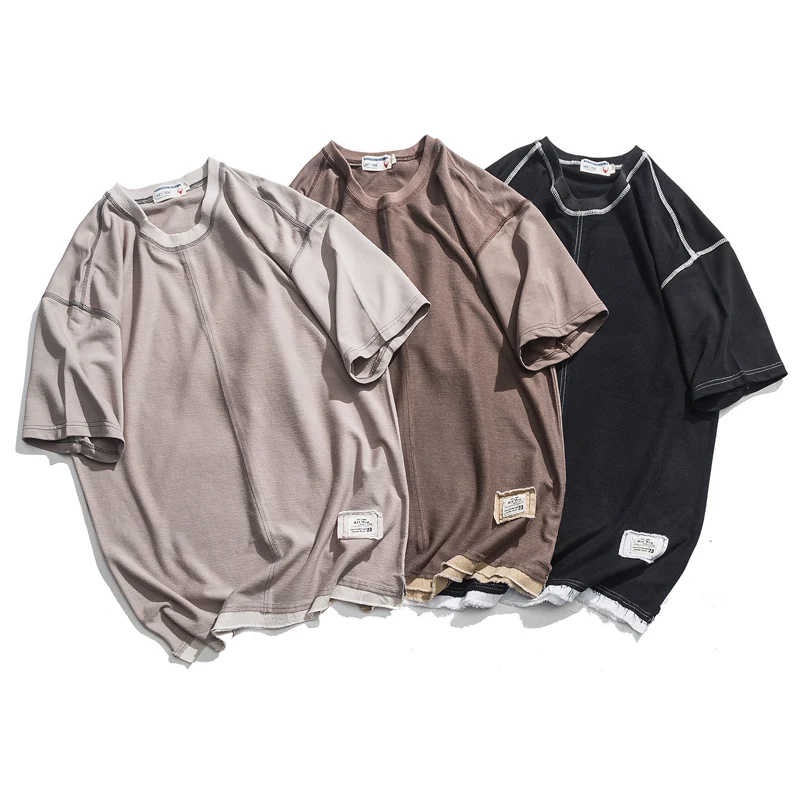 

Loose Hip Hop Printed T-shirts Men Tops 2019 Summer tshirts Streetwear Cotton Color Block Tops Tees Fashion Clothing Male A659