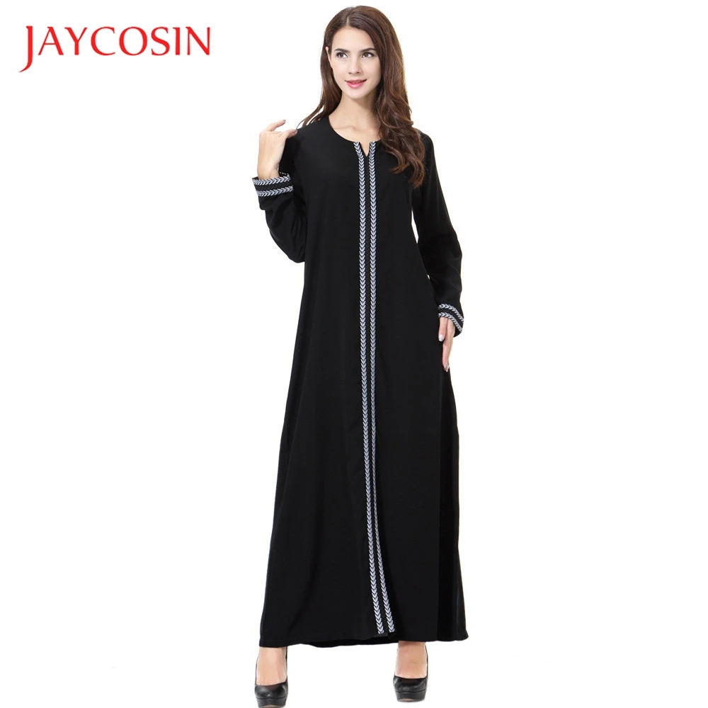 JAYCOSIN леди ежедневно повседневное мусульманские однотонные женские с длинным рукавом Винтаж модные платья для женщин повсе