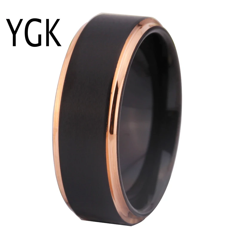 Вольфрамовые свадебные кольца для мужчин и женщин классические обручальные кольца черный матовый с розовым золотом шаг вольфрамовое кольцо комфортный дизайн