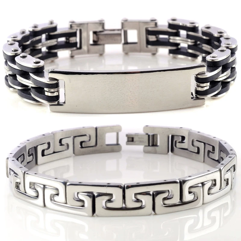 

HOT Men Silver Cross Stainless Steel Black Rubber Bracelet Bangle Wristband Cuff Accessories Women Men Jewelry