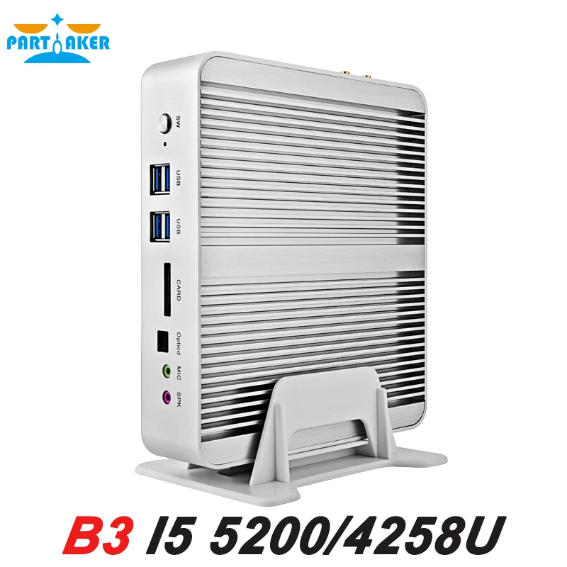 Fanless Barebone i5 Mini PC Windows 10 Broadwell Core i5 5200U 4K HTPC Graphics 5500 Optical+2*Nics+2*HDMI+300M Wifi