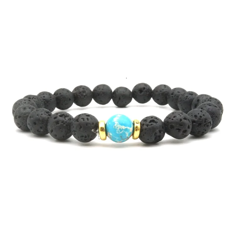 

Gold Spacer Seven Chakras 8MM Black Lava Stone DIY Essential Oil Diffuser Bracelet Jewelry Aromatherapy Stone Bracelet Yoga