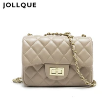 Jollque, черная женская сумка на плечо, сумка через плечо с цепочкой, клатч, сумка в клетку, стеганая сумка, основной C клапаном, кожаная маленькая сумка-мессенджер