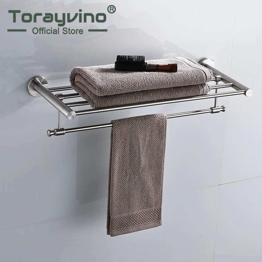 Torayvino Bathroom Towel Rock Wall Mounted Bath Towel Shelf Stainless ...