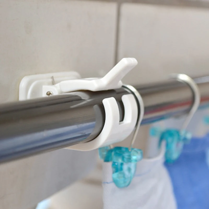 

2pcs/set White Hanging Rod End Hanging Clip Adhesive Wall-mounted Curtain holder Rod Clip Hook with Suction Home Collection