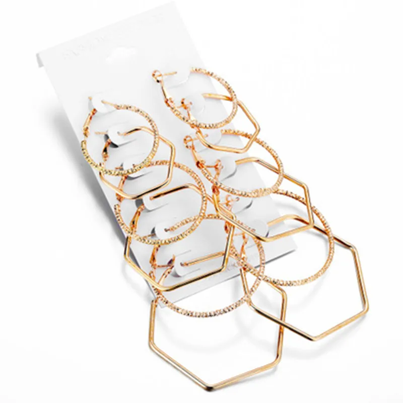 

one’s set Steel Oversized Big Circle Hoop Earring Set For Women Simple Punk Style Brincos Round Earrings 6 pair Party Gift