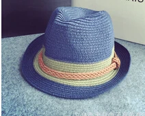 10 шт./лот в стиле ретро Мужская Fedoras Соломенная шляпа пояс человек женские пляжные джаз шляпа Повседневная мода синий и хаки - Цвет: blue