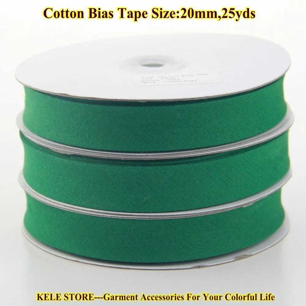 

Free shipping KELE STORE 100% Cotton Bias tape, bias binding tape size: 20mm, width:3/4",2cm,25yds/lot color Green