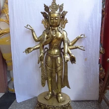 4" Большой Тибет Бронзовый Свинка Буддизм Джосс 8 Arms Кван-Инь Тара Статуя Будды