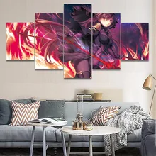 בד הדפסי HD 5 Pieces הסלון וול ארט תמונות עיצוב בית פוסטר אנימה גורל גרנד להזמין Scathach מסגרת