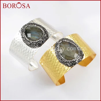 

BOROSA 3PCS Druzy Bangles for Women Fashion Gold/Silver Color Natural Labradorite Stone Bangle Copper Bracelets JAB934