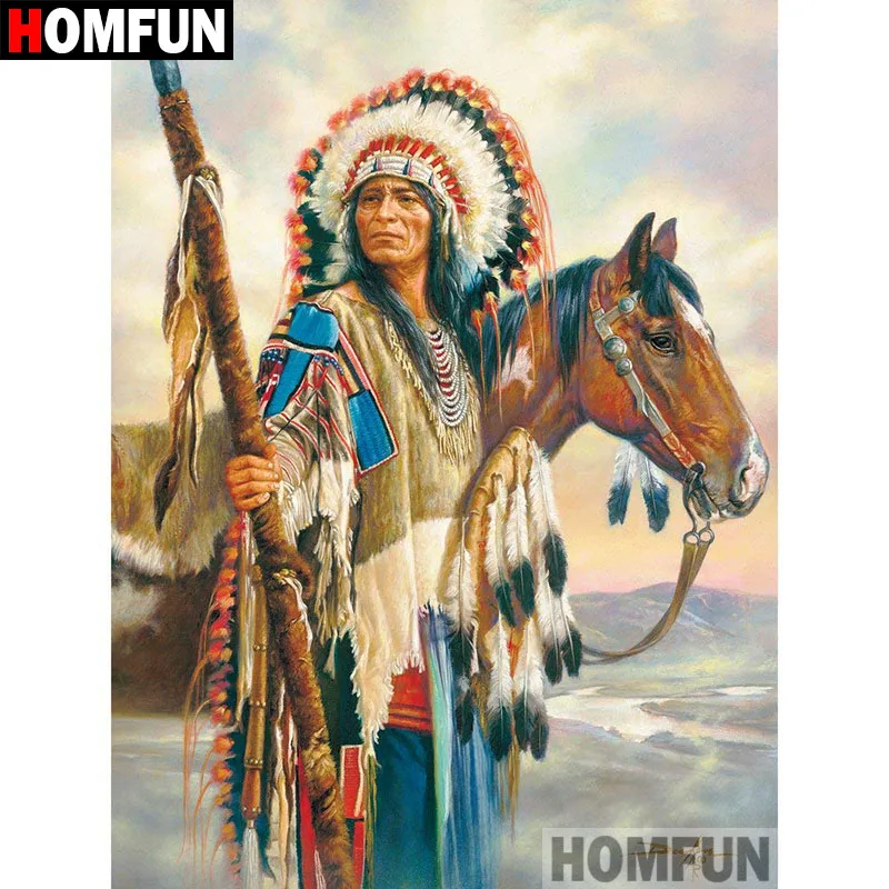 Алмазная живопись HOMFUN A08781 картина индейская лошадь с полными