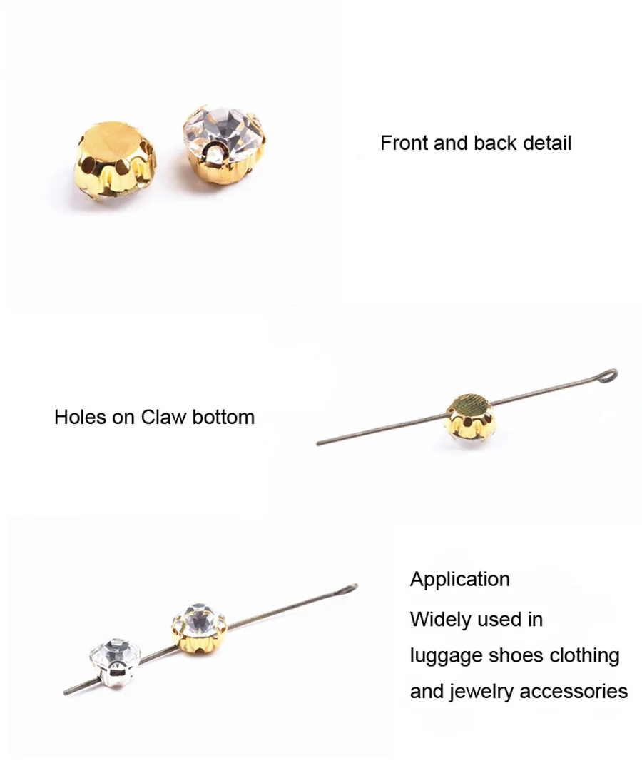 Блестящие 144 шт SS16-SS50 кристаллические золотые 3D когти Стразы для шитья страз основа для чашки хрустальные камни пришивные стразы для одежды