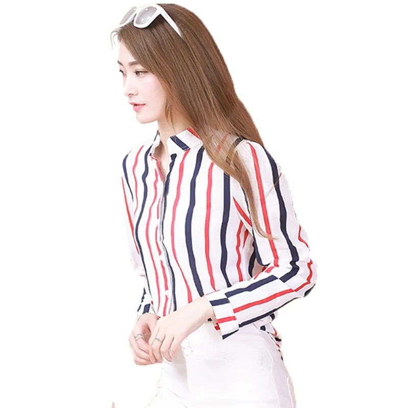 

Women shirt Striped slim Chiffon shirt Polyester summer 2019 camiseta mujer turndown collar vogue shirt New arrive fashion brand