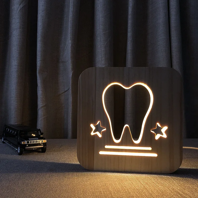 

Tooth Wooden 3D Light Decorative Night Lamp 3D Visual Desk Table Lighting USB Decor Nightlight Bedroom LED Lovely Gift IY801101