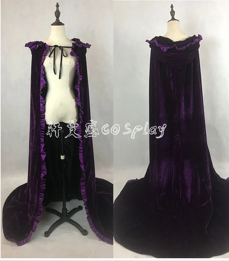 

womens adults ladies ruffled velvet long cloak cape/costume stage performance cloak/cape