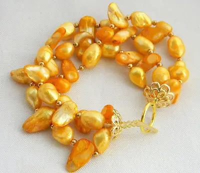 

Hot sell ->@@ 0916 3Strands 8'' Golden Wing Baroque Freshwater Pearl Bracelet -Top quality free shipping
