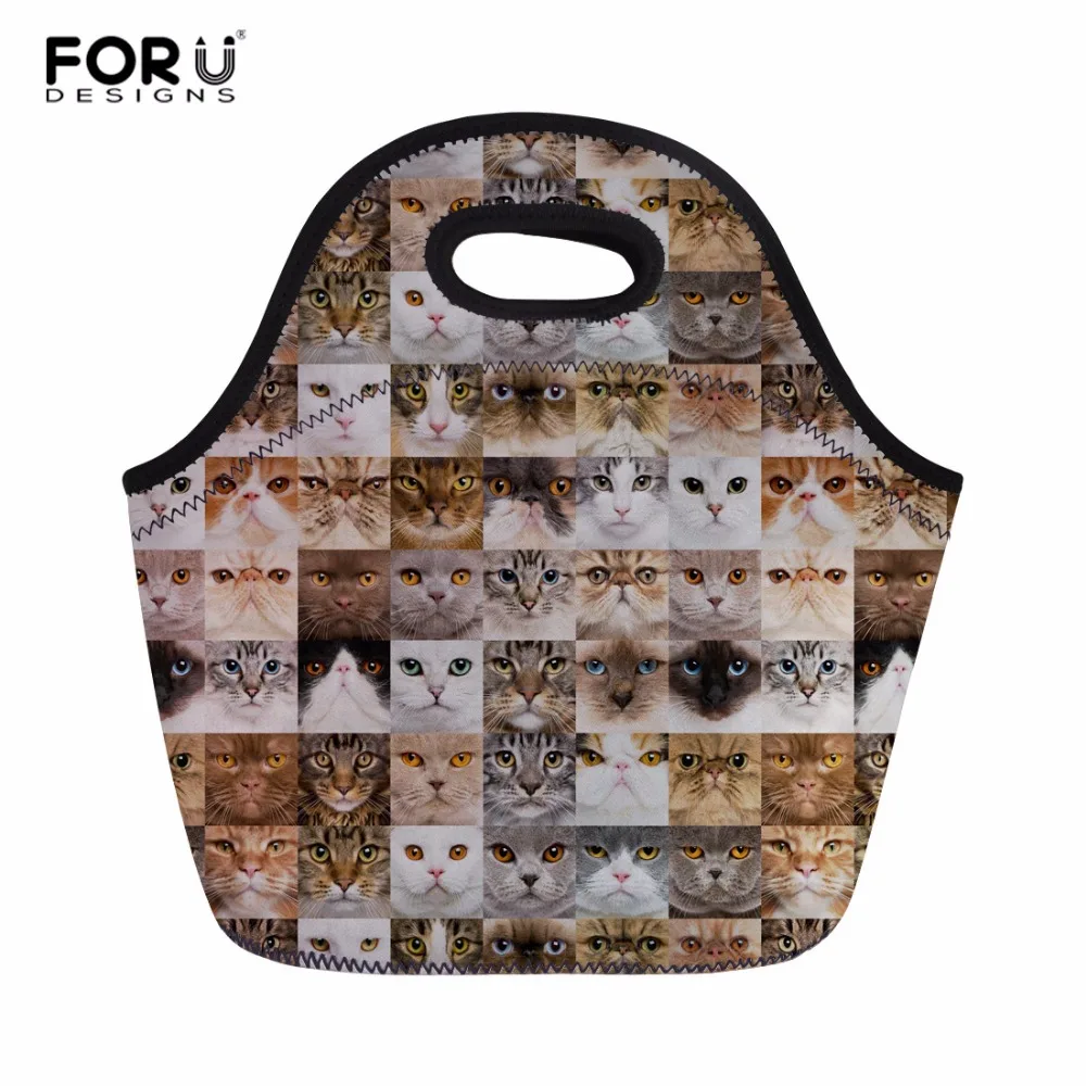 

FORUDESIGNS Cat Face Bags Kid Student Lunch Bag Women Portable Meal Bag Office Worker Insulated Lightweight Lunch Box Zipper
