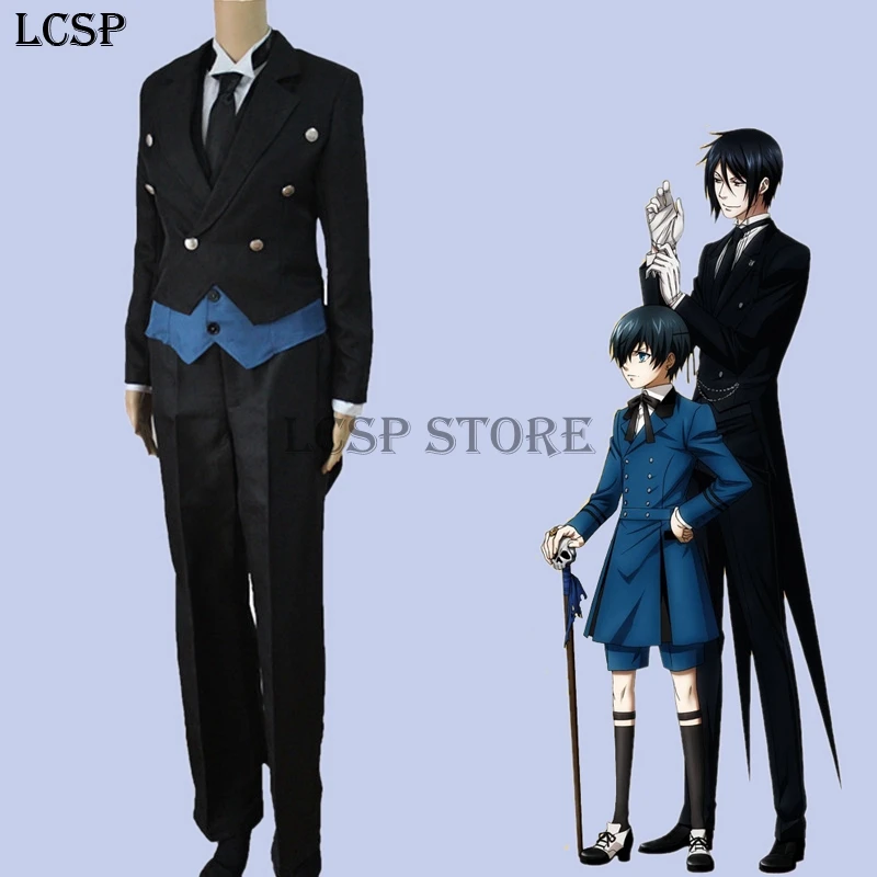 

Black Butler Sebastian Michaelis Cosplay Costume Japanese Anime Uniform Suit Outfit Clothes Coat & Shirt & Vest & Pants Tie