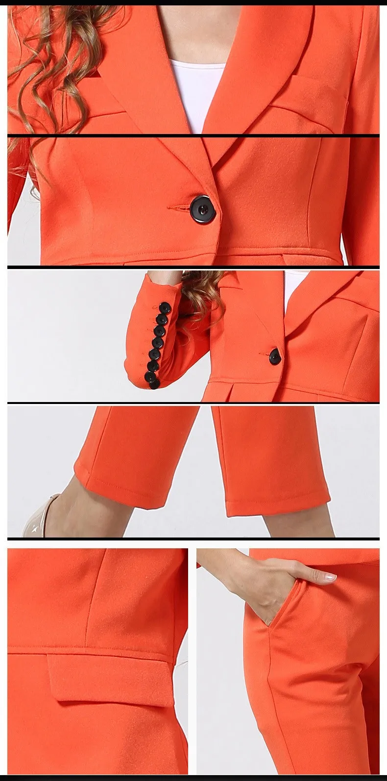 NEW Spring Orange women pant suits formal office work wear sets ladies
