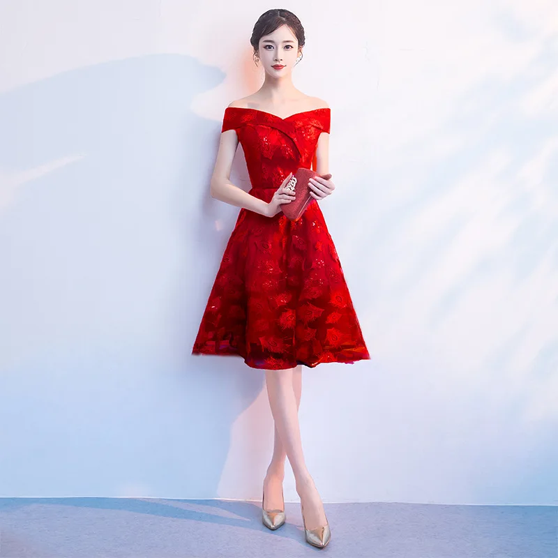 Благородное WEISS элегантное милое платье для выпускного вечера асимметричное официальное вечернее кружевное платье для выпускного вечера - Цвет: red short