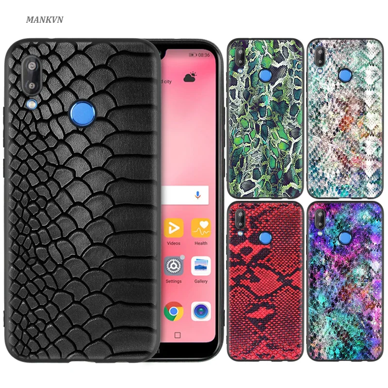 

Black Silicone Case Bag Cover for Huawei P30 P20 P10 P9 P8 Mate 10 20 Lite 2017 Mini Pro P Smart Plus 2019 Leather Snake Scales