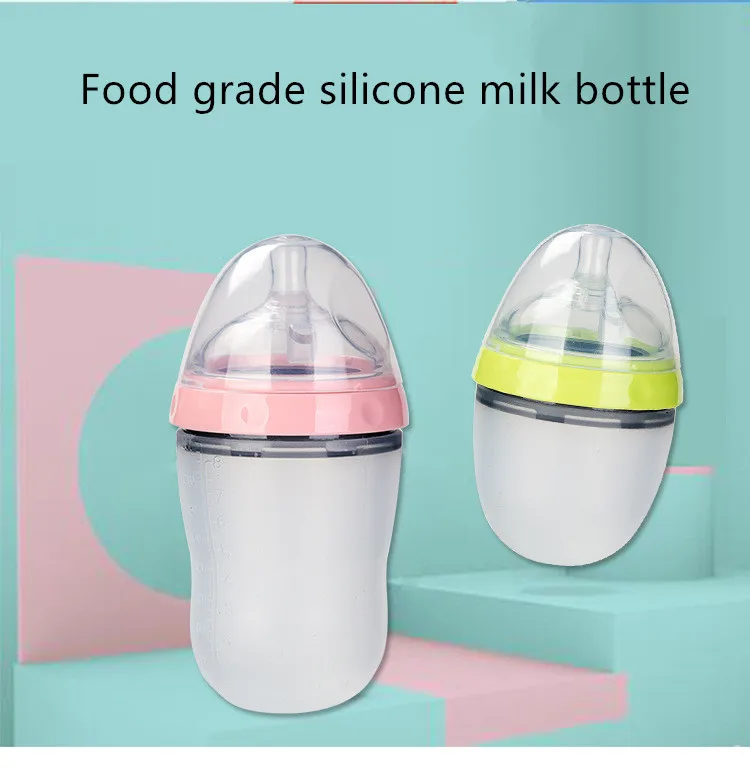 250 мл Пищевая силиконовая бутылочка для кормления детей, бутылочки для кормления детей, бутылочки для молока с широким горлышком, бутылочки для кормления младенцев, BPA бесплатно, для детской вещи