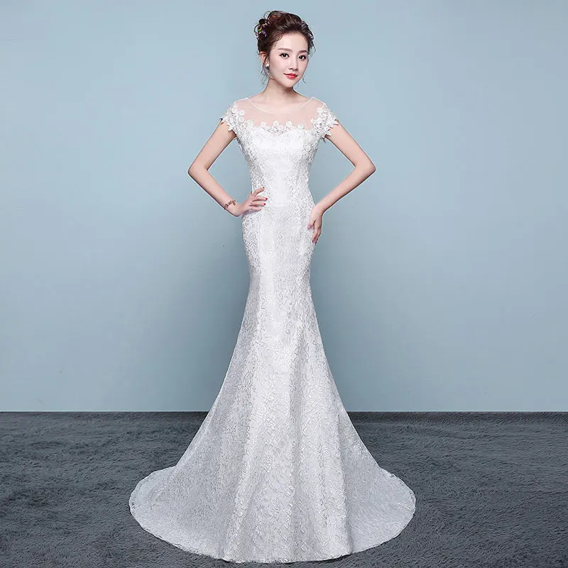 2019 свадебное платье Robe De Mariee Manches Demi Off Блан Epaule Sirene винтажный Dentelle Slim fit | Свадьбы и