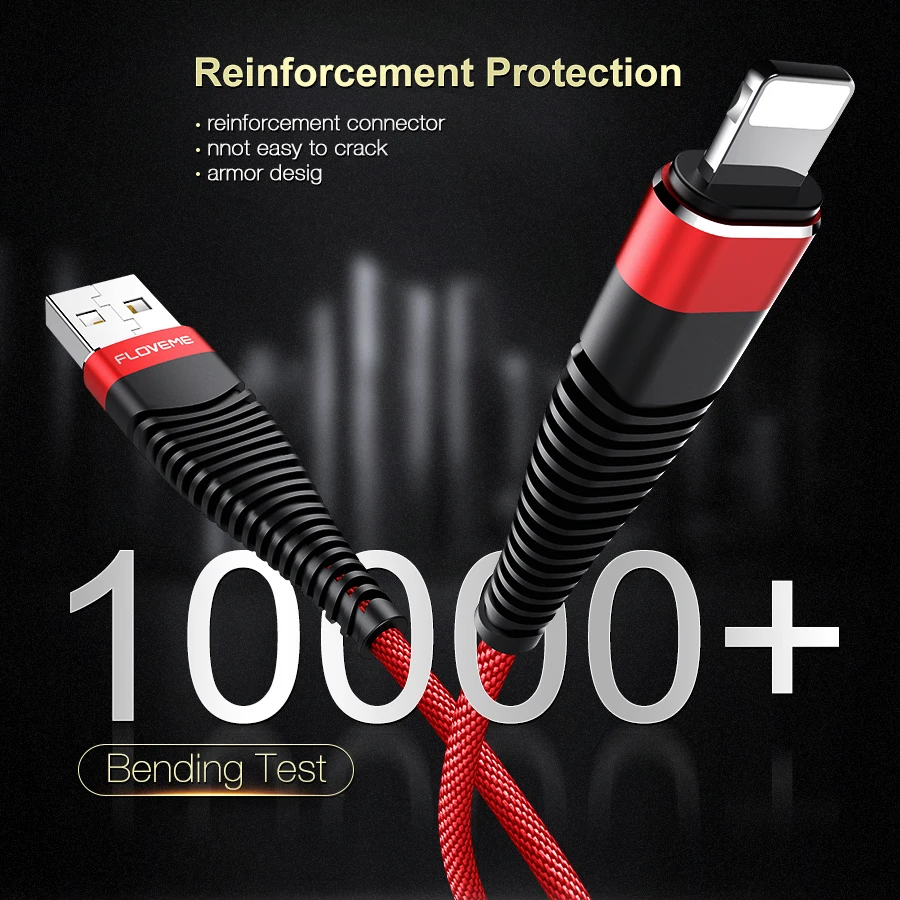 FLOVEME Hallo-Zug-USB Kabel Für iPhone 11 7 8 XR 5 V/2A Beleuchtung Ladung Datenkabel 1 m/2 m Geflo