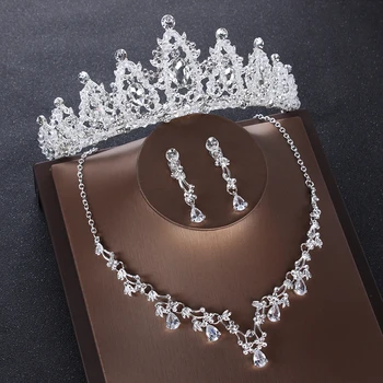 

Bridal Jewelry Crown Necklace And Earring Set Tiara Rhinestone Wedding Accessories Bridal Crystal Jewelry Sets