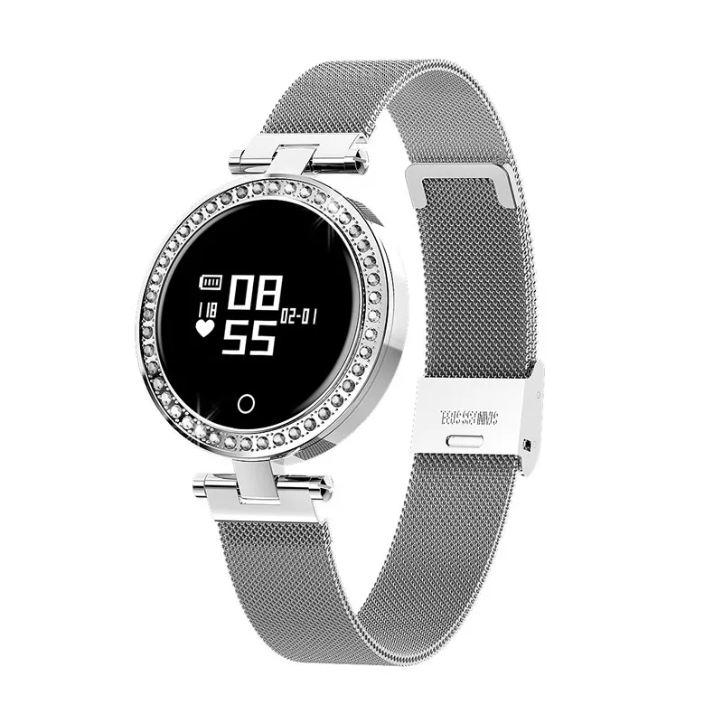 

New Smart Watch Women Heart Rate Monitor Bracelet Diamond Stainless Steel Digital Watches Lady Fitness Pedometer IP68 Waterproof