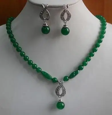 Shipping &gt&gt new hot Hot NEW 18k White Gold GP Green Emerald Necklace Pendant Earring Set 18 |