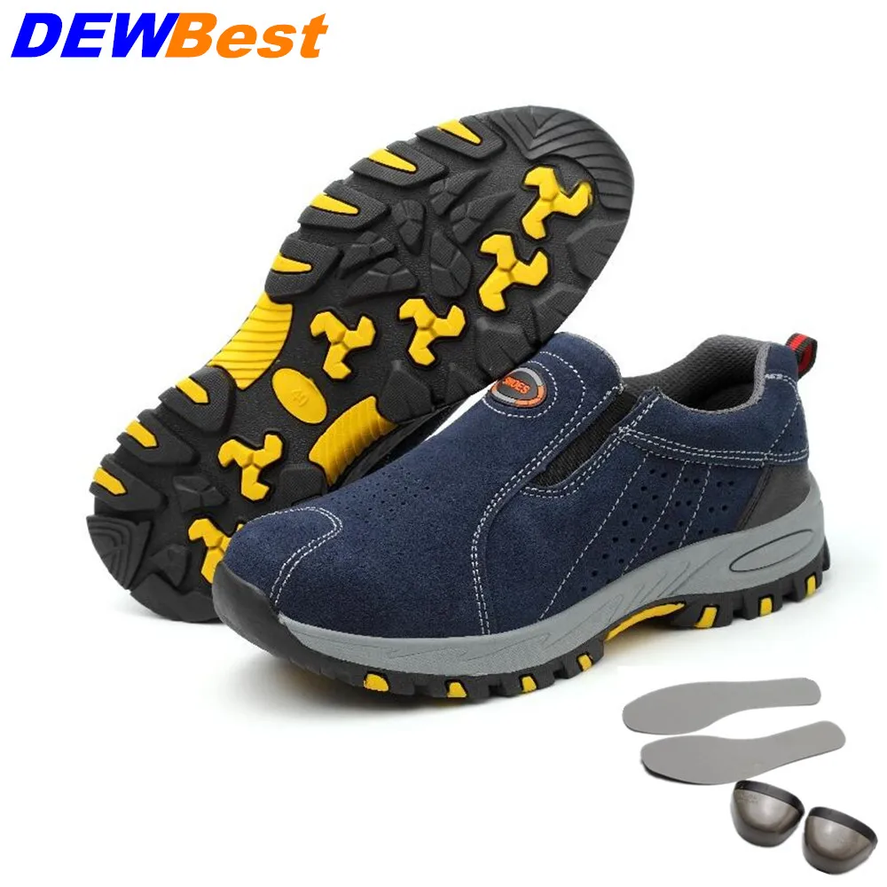 DEWBEST Men Steel Toe Safety Work Shoes Breathable Hiking Sneaker