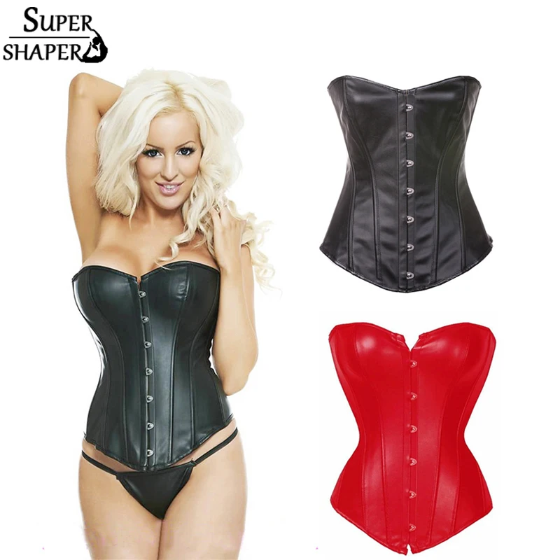 Pu Leather Sexy Steel Boned Slimming Bodysuit Belt Shapewear Women Slim