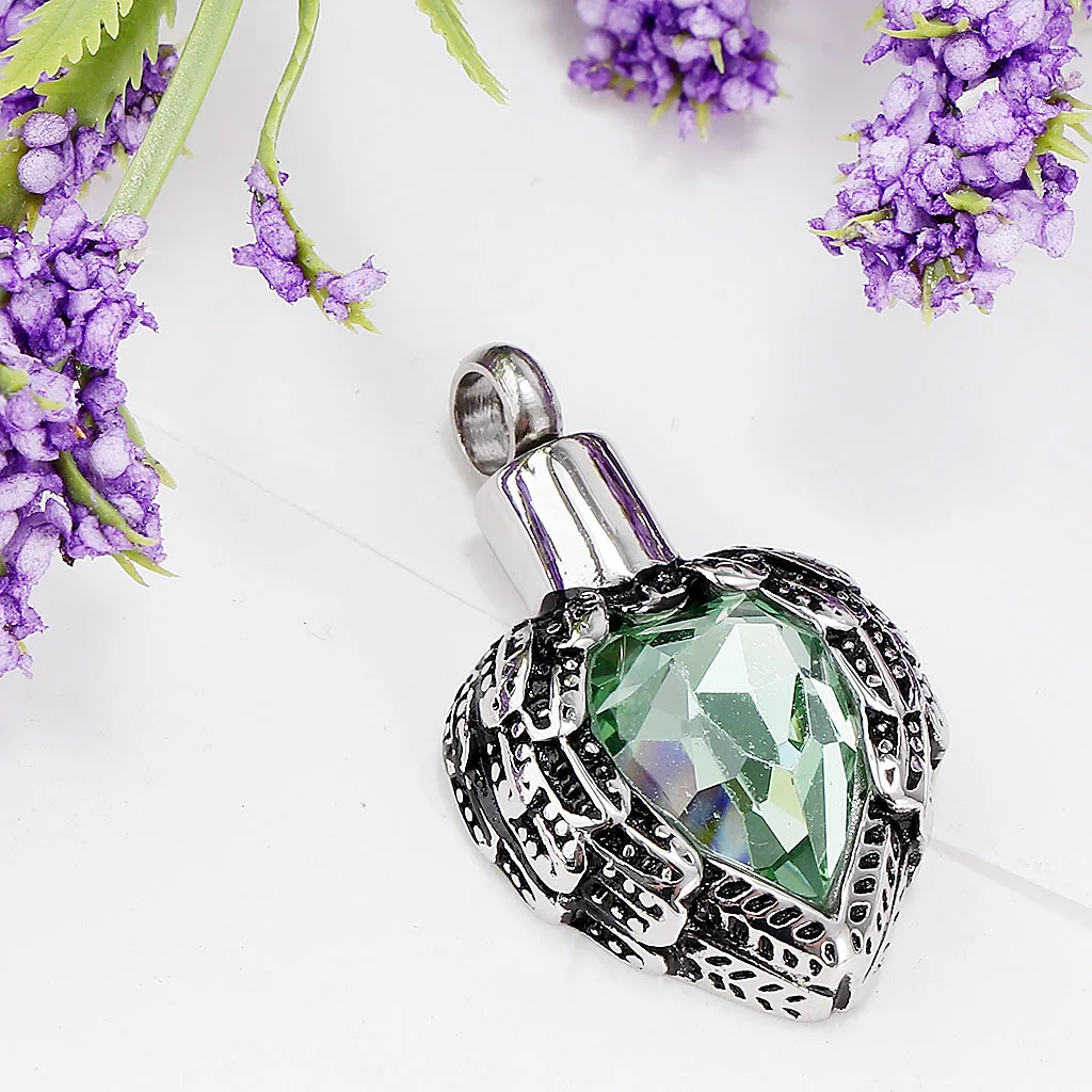 MagiDeal Faceted Gem Rhinestone Heart Stainless Steel Feathers Shape Urn Ash Pendant Cremation Charms