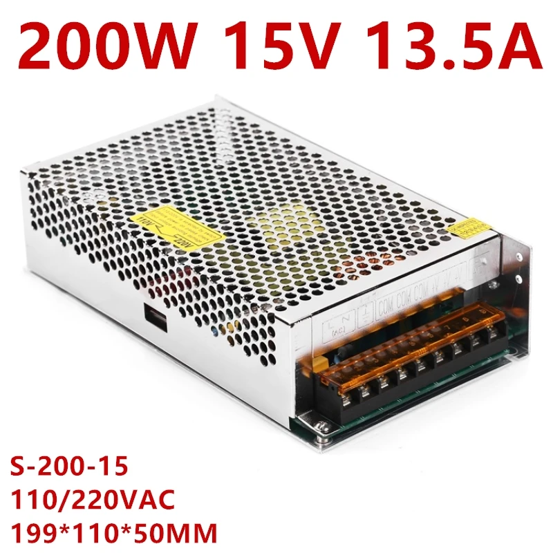 1 шт. лучшее качество 15 V 13A 200 W импульсный источник Питание 15 V Драйвер для Светодиодные ленты AC-DC 15 V 100-240VAC