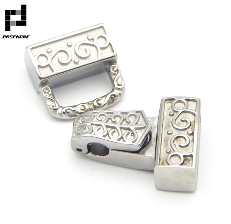 BASEHOME 12.4x4mm Hole Stainless Steel Clasps Connectors Leather Clasps