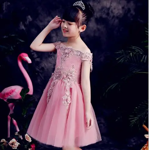 Модное Брендовое розовое кружевное платье ручной работы с цветочным узором для девочек на свадьбу, детское вечернее платье без рукавов с аппликацией платье для крещения для девочек от 4 до 12 лет