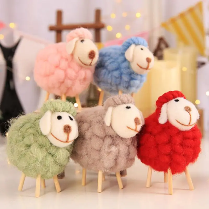 

Wool Felt Cute Sheep Stuffed Plush Animals Toys For Children Kids Room Decoration Ornament Popular Gift Figurines & Miniatures