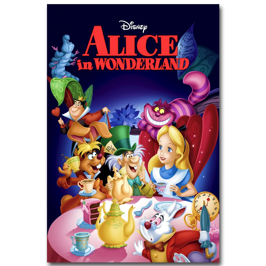 

Alice In Wonderland Art Silk Fabric Poster Print 13x20 24x36inch Movie Cartoon Pictures for Children Room Wall Decoration 002