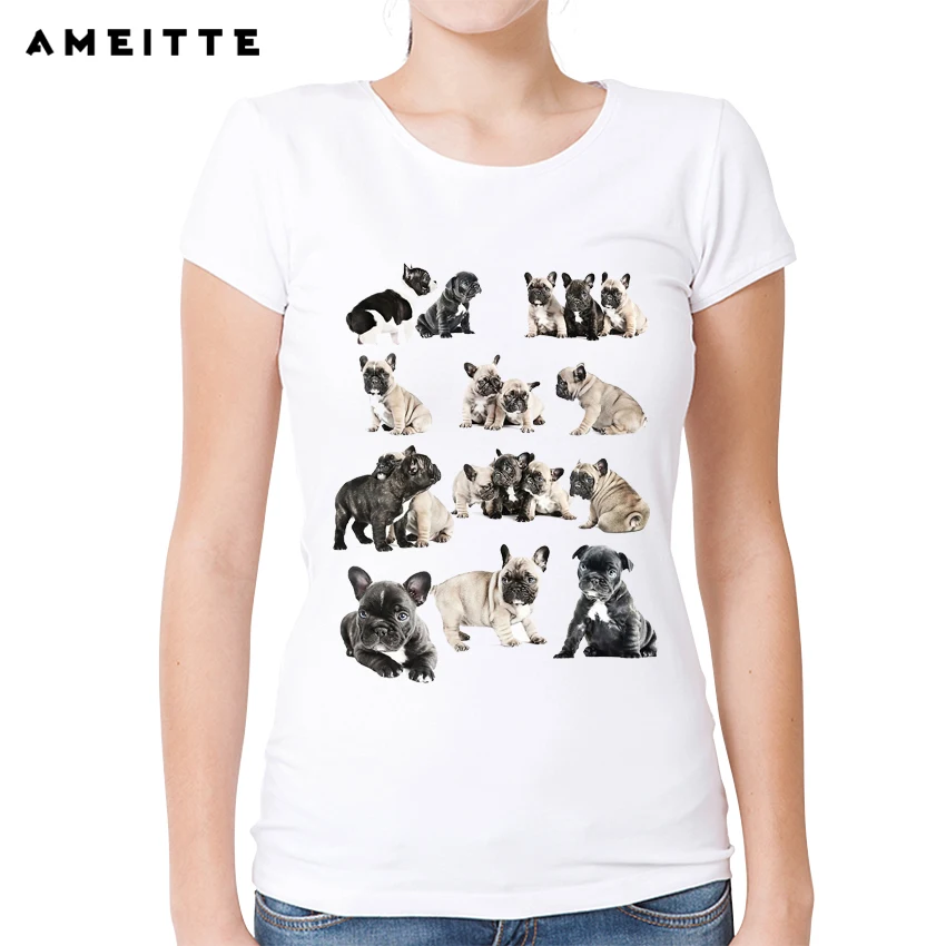 

2019 AMEITTE Cute French Bulldogs T-Shirt Women's/Ladies Customied Dog Printed T Shirt Summer Animals Female Tee Tops