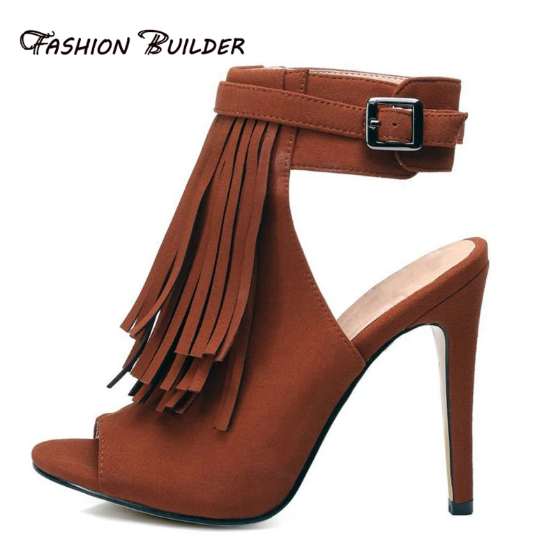 2016 New Summer Fashion Tassel Open Toe Buckle Strap High Heels Sandals Sweet Stiletto Women Casual