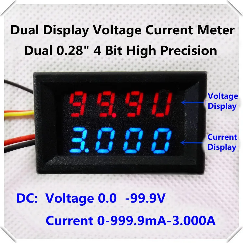 RD DC 0-100 V/10A светодиодный дисплей красный+ зеленый 0,28 Цифровой амперметр вольтметр 5 провод 3 Бит автомобильный измеритель напряжения тока [4 шт./партия]