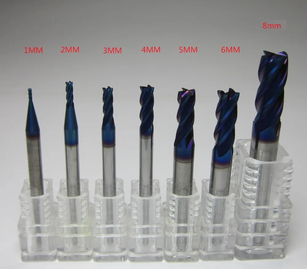 

7PCS HRC68 flat 4 flutes Carbide End Mills milling cutter 1mm 2mm 3mm 4mm 5mm 6mm 8mm CNC machine for high hard steel tool steel