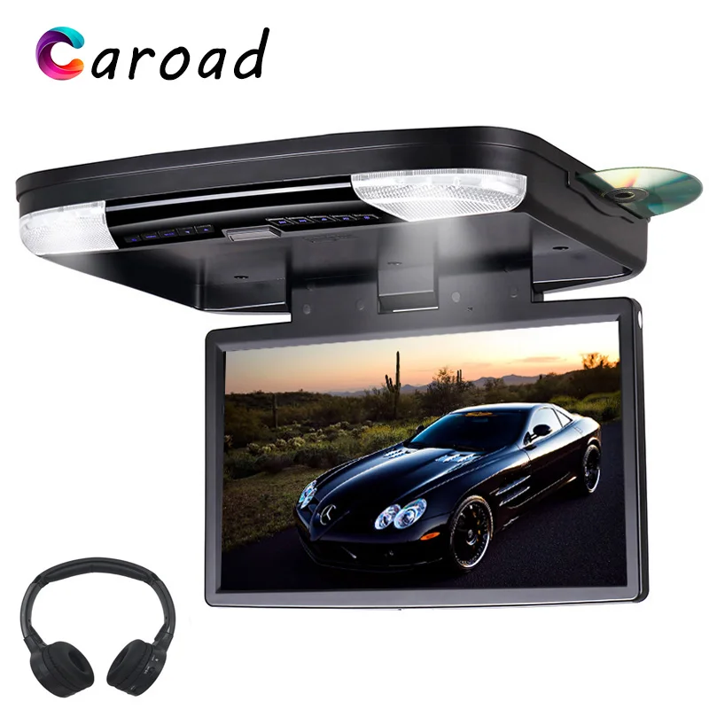 Caroad 15 6 дюймов крыше автомобиля монитор флип вниз крепление DVD HD 1080P видео с ИК/FM